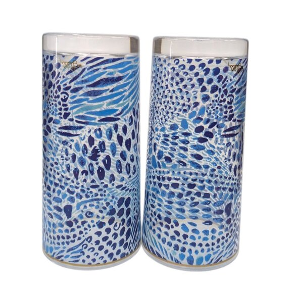 Lilly Pulitzer Drinking Cups LOT OF 2 Blue Plastic Iced Tea Glasses Gold Trim - Picture 3 of 10